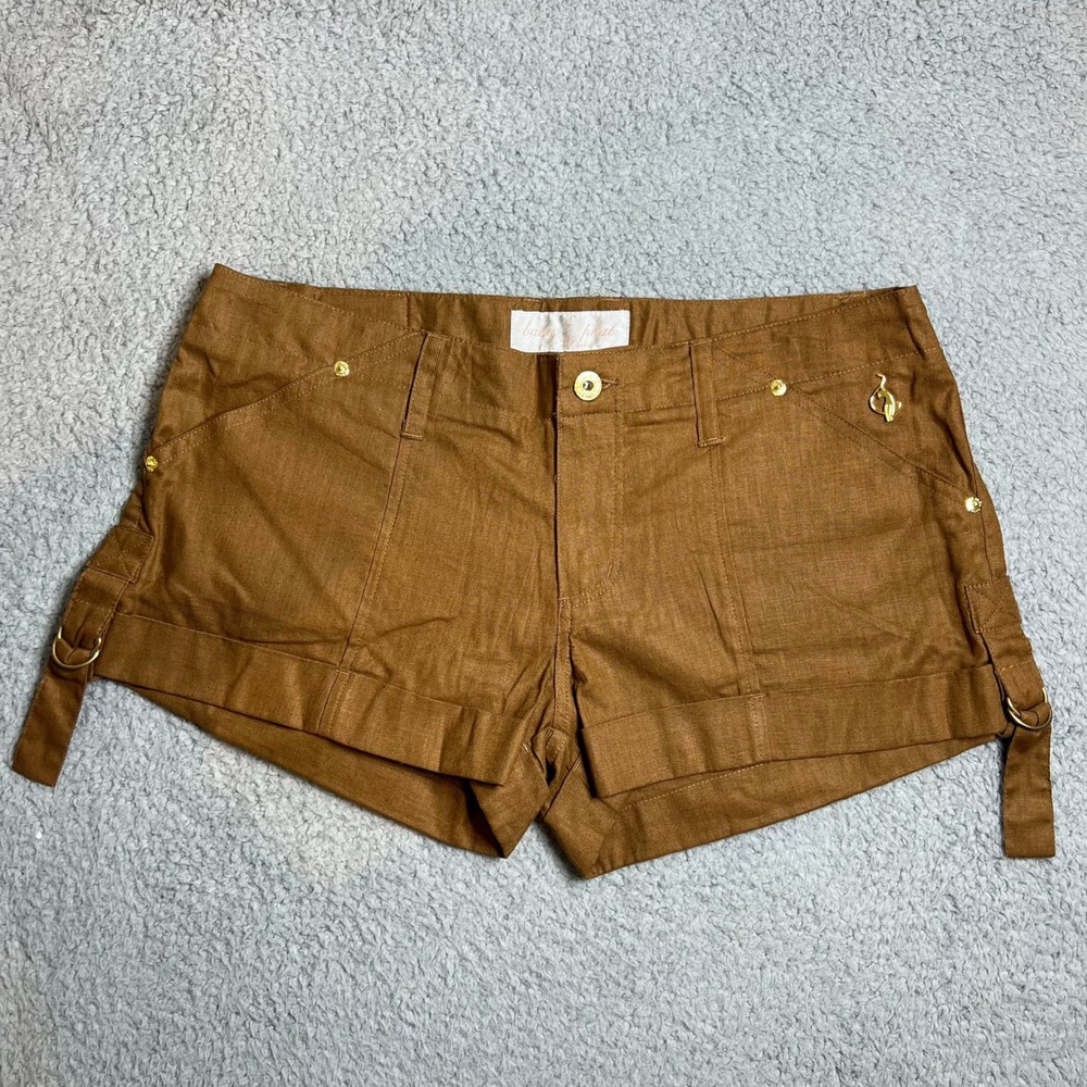 Baby Phat Women's Brown‎ Linen Blend Shorts with Gold Cat Charm Size 9 NWT